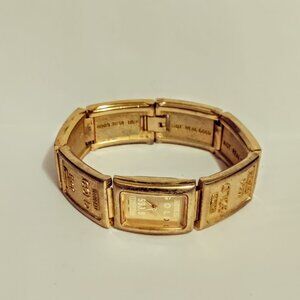 Vintage Gold Tone Bracelet Watch – Retro Square Face – Statement Jewelry